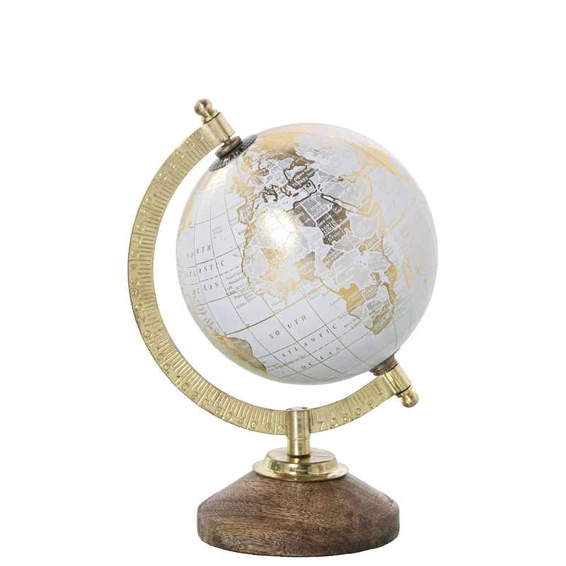 Terrace globe ø12.5 cm white/Dorado metal/Madera Sobremesa 12.5 x 22 cm base: 10 cm