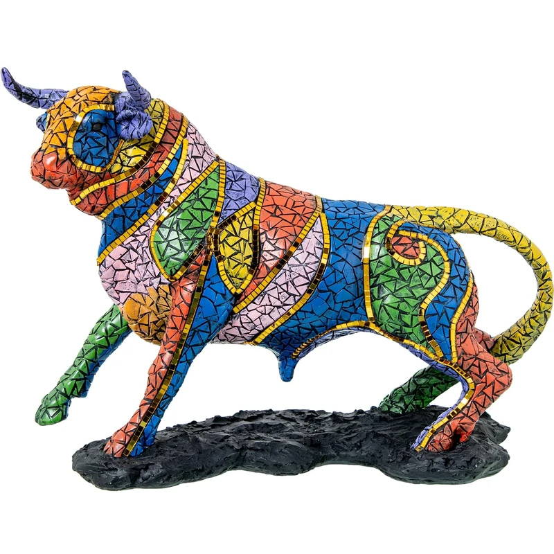 AlexandreHouse FIGURE RESIN BULL MOSAIC COLORS_43X16X31CM