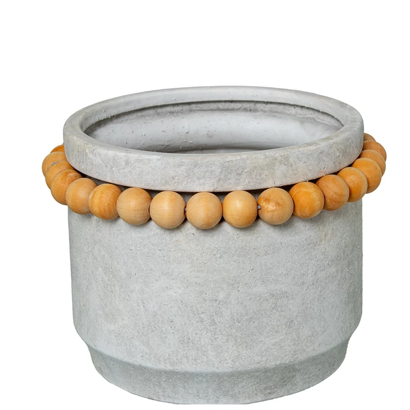 MACETERO CERÁMICA ø24 CM GRIS C/BOLITAS Madera_°24X18CM