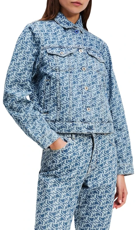 KARL LAGERFELD JEANS, Women's, Regular Denim Jacket All Over Print, Regular Fit, Blue, L