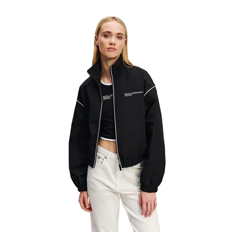 Karl Lagerfeld Jeans Women Zip Up Piping Jacket Black XL