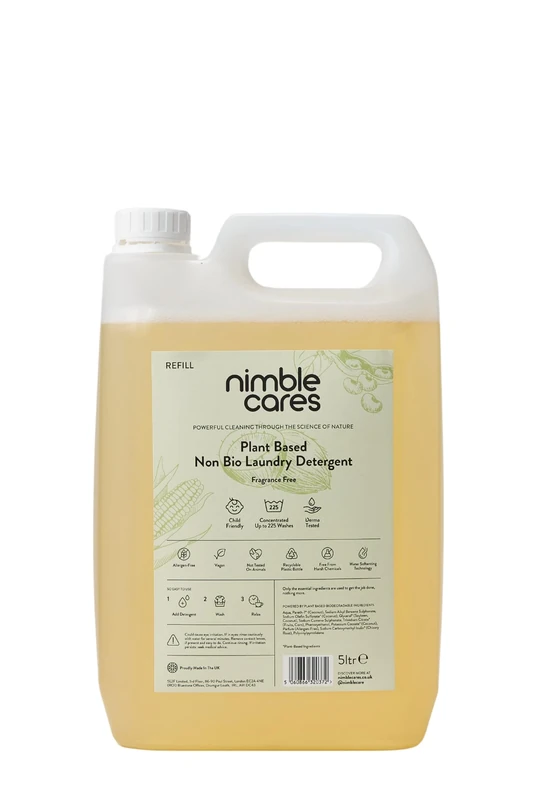 Nimble Cares Plant Based Non Bio Laundry Detergent Fragrance Free refill 5000ml (Up to 225 washes)