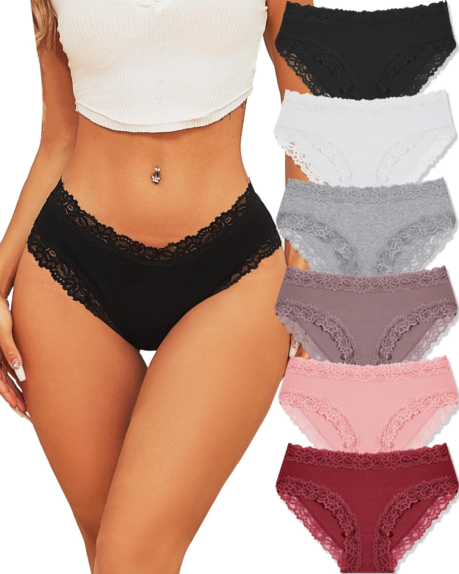 ALL OF ME 6 Pack Cotton Women's Underwear - Soft Hipster Brazilian Lace Slips Sexy Panties Underpants Multipack S-XL