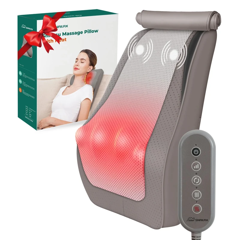 Snailax Back Massagers with Heat, Shiatsu Lower Back Neck Massager for Pain, Electric Deep Kneading Massage Pillow, Gifts for Women Men