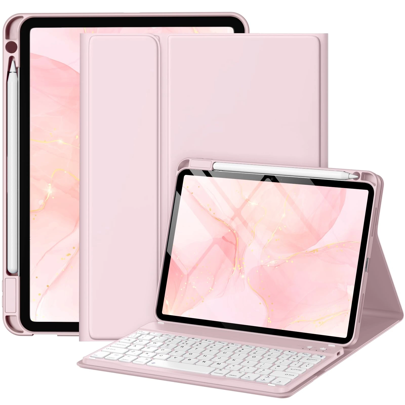 drivego Case with Keyboard for iPad Air 11 Inch (M3 2025/M2 2024), Detachable Keyboard Case for iPad Air 4th 5th generation 10.9 Inch Wireless Pencil Charging, Anti-fall Keycaps, UK Layout, Pink