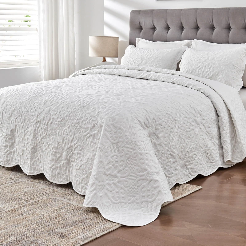 Oversized California King Bedspreads 120x120 for Extra Tall Split Cal King Bed Lightweight Quilted Coverlet Set 3 Pieces 1 Quilt 2 Pillow Shams White