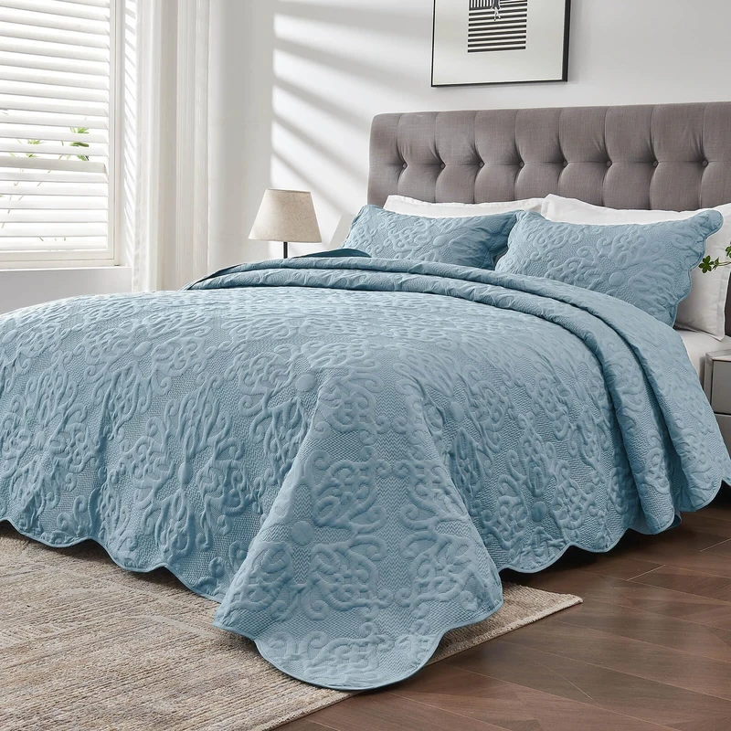 Oversized California King Bedspreads 120x120 for Extra Tall Split Cal King Bed Lightweight Quilted Coverlet Set 3 Pieces 1 Quilt 2 Pillow Shams Blue