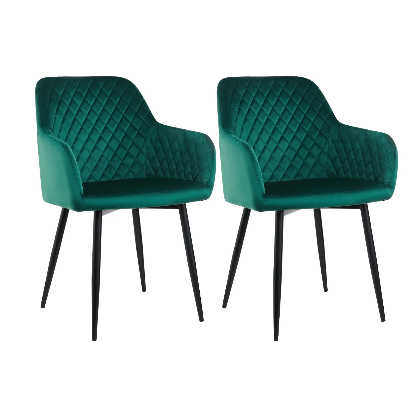 AINPECCA Velvet Dining Chair with Arms and Backrest Living Room Chair for Bedroom (Green, 2)