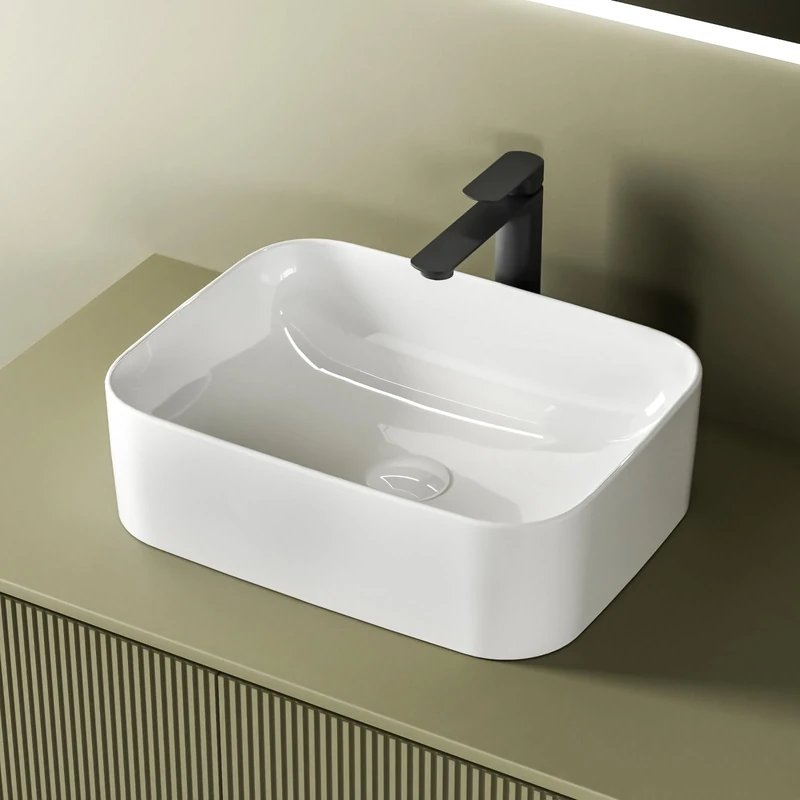 EMKE Rectangular Countertop Washbasin 50.5×38×15 cm Guest Toilet Ceramic Countertop Basin for Washbasin, Bathroom Sink, White