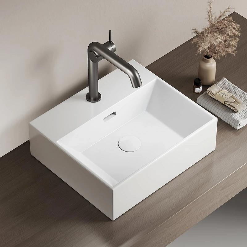 EMKE Modern Design Washbasin for Bathroom and Guest Toilet 415x360x130 mm, White, Square Sink