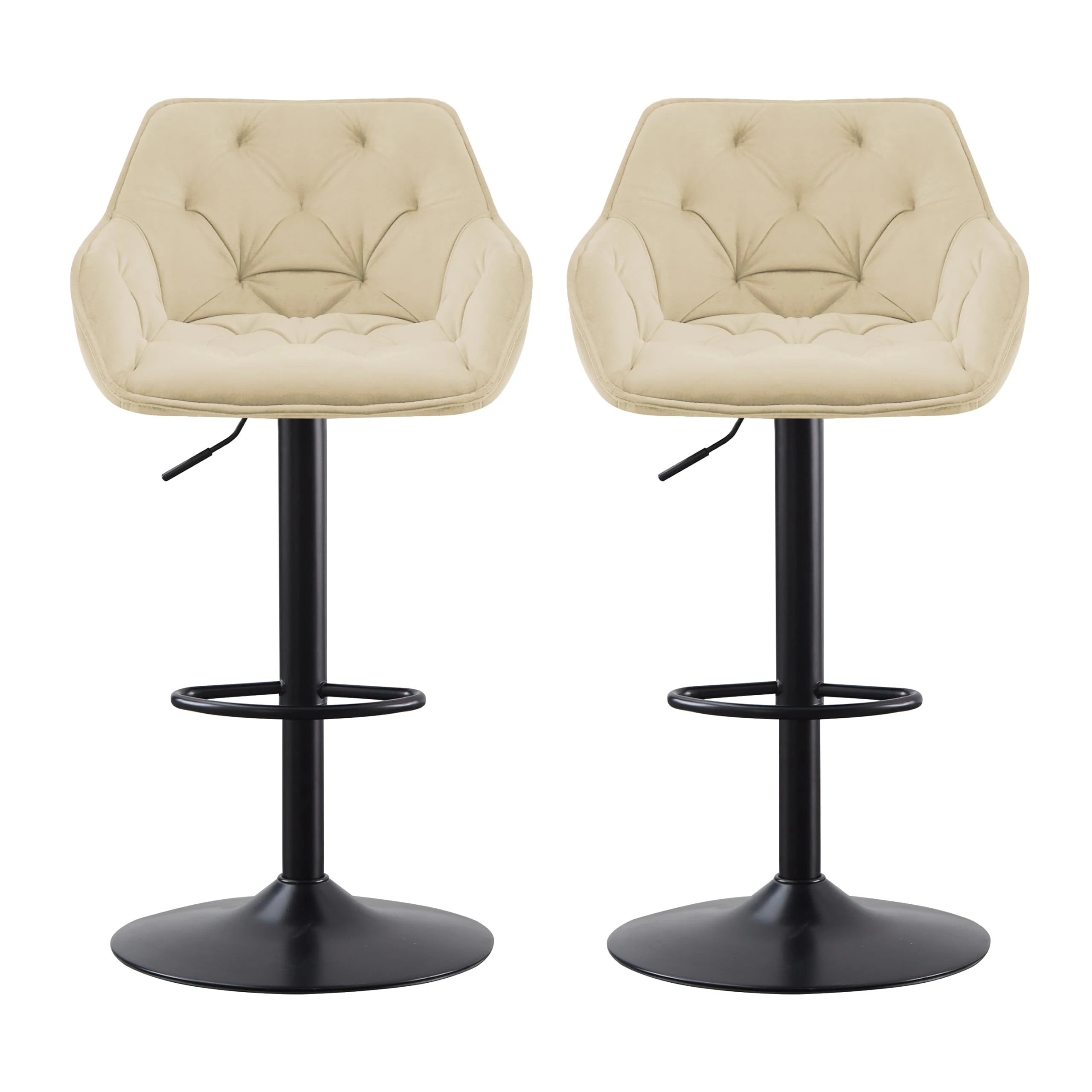 AINPECCA Bar Stools Set of 2 Modern Height Adjustable Swivel Breakfast Bar Stools with Velvet Cushion Arms Backs Barstools for Home Counter Kitchen (Beige)