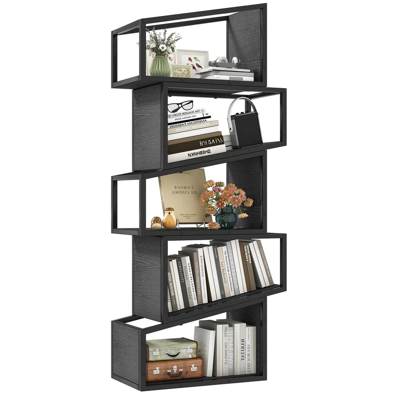 YITAHOME 5 Tier Bookcase, Floorstanding Bookshelf Steel Frame Shelving Unit, Tall Display Shelf Storage Rack Industrial Open Shelves for Living Room, Bedroom, Home Office, Kitchen