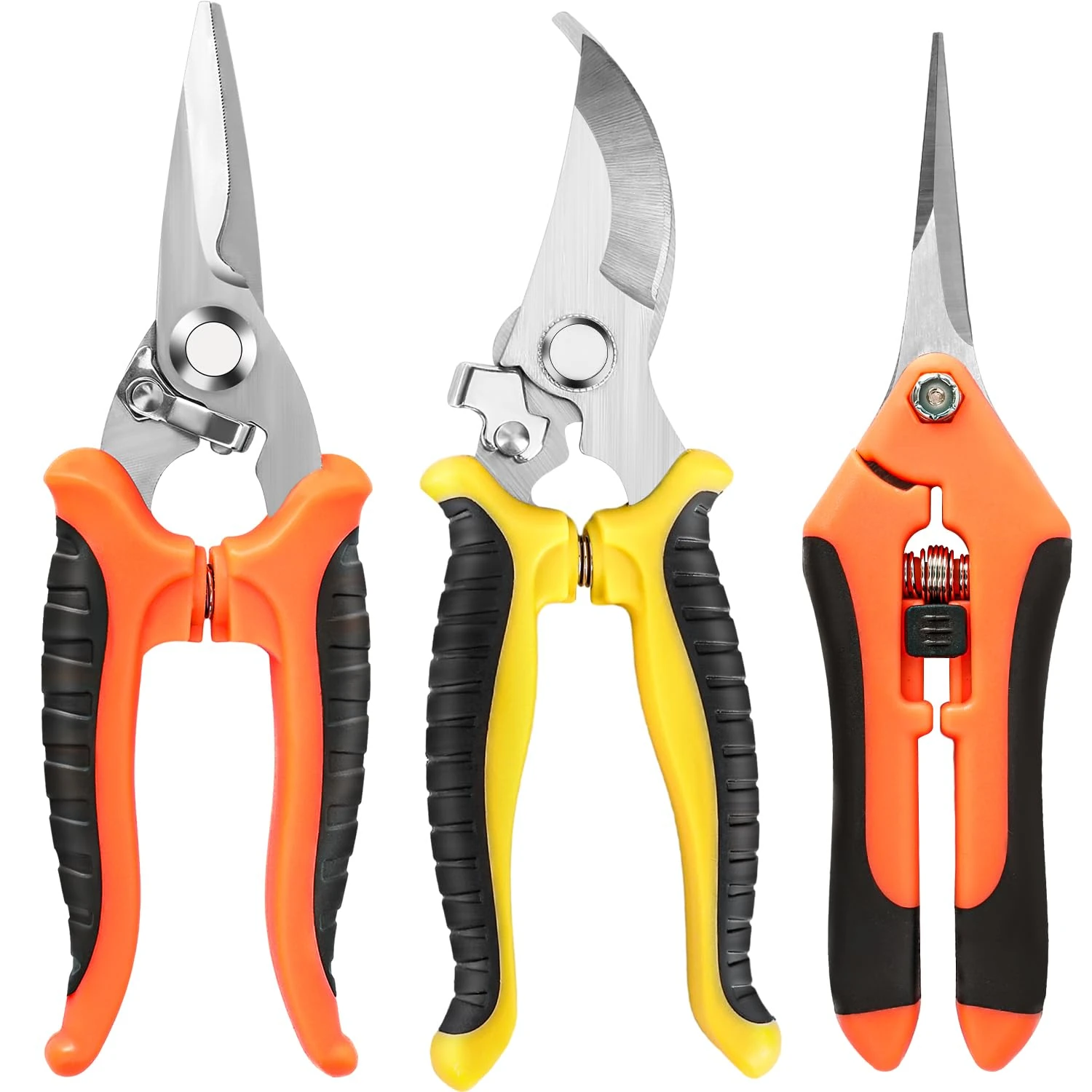 MUETKNYE 3 Pack Garden Pruning Shears, Stainless Steel Blades, Gardening Shears, Scissors, Clippers, Modern Style, Orange