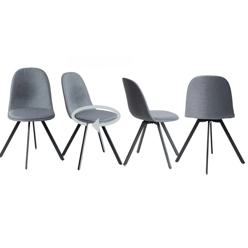 FurnitureR Set of 4 360° Swivel Chair Fabric Dining Room Living Room Kitchen Grey 38 x 44 x 84 cm