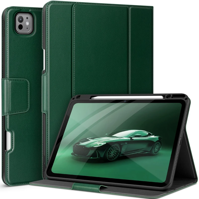AUAUA Case for iPad Pro 13 Inch (M5/M4) 2025/2024, with Pencil Holder and Pocket, Multiple Viewing Angles, Magnetic Closure, Auto Sleep/Wake (Green)