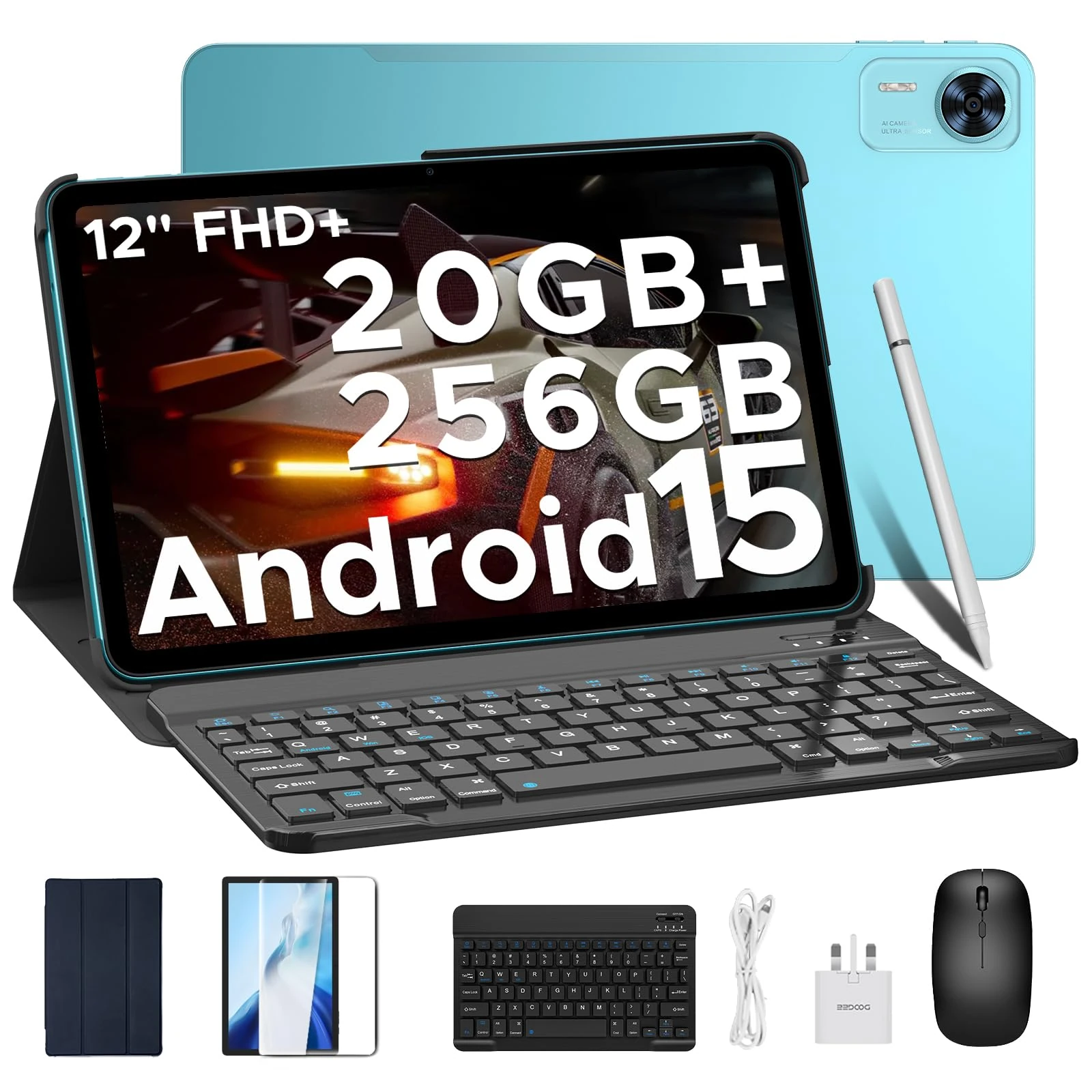 DOOGEE T36 2025 Newest Tablet 12'' Android 15 20GB+256GB/2TB TF T620 Octa-Core, 2.4K 90Hz Display, 8800mAh, 4G-LTE Android Tablets, Bluetooth 5.0+5G WiFi, Tablet with Keyboard, Pen, Mouse&Case, Blue