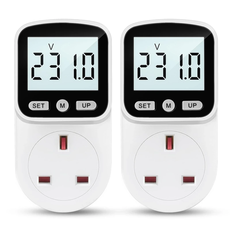 Power Meter Plug 8 Modes Energy Monitor Plug, UK Socket Power Monitors Power Backlight Consumption Meter Large LCD Display Overload KWH Amp Volt Watt Outlet