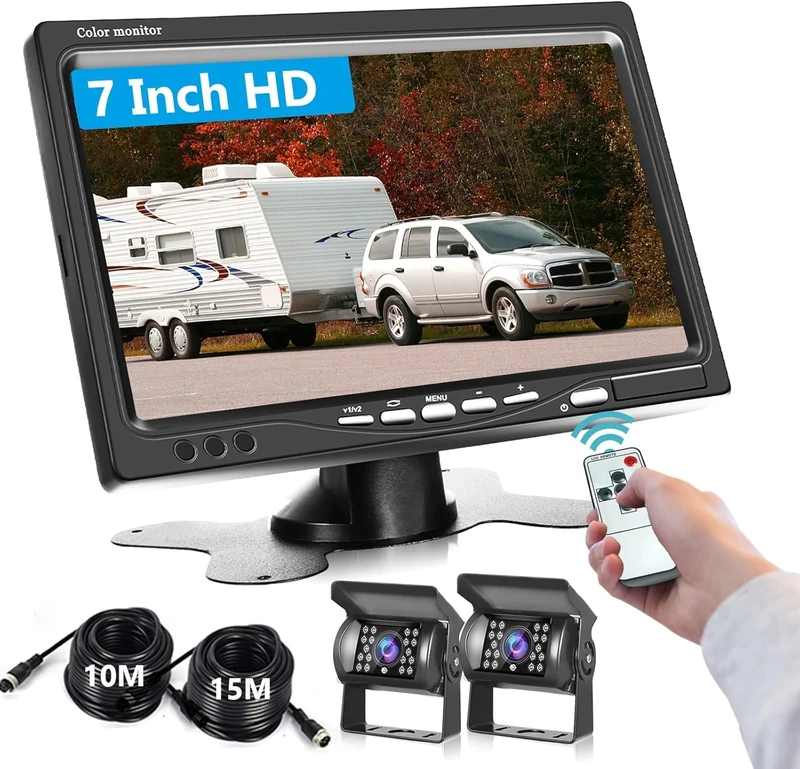 Podofo Reversing Camera Kit for Vans, HD 2 Rear View Cameras System 7 inch HD LCD Car Monitor IP69 Waterproof Night Vision for Car/RV/Truck/Trailer/Pickup/Bus/Camper with 49ft Cable