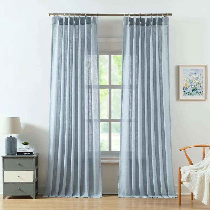 WEST LAKE Dusty Blue Bailey Pinch Pleat Semi Sheer Curtains 112 Inches Long