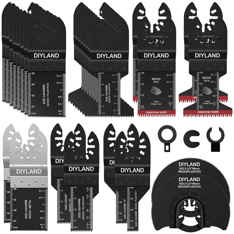 DIYLAND 31PCS Multi Tool Blade Set, Universal Oscillating Saw Blades, Oscillating Tool Accessories for Wood Metal Cutting, Multitool Blades fit Makita, Milwaukee, Dremel, Ryobi and More
