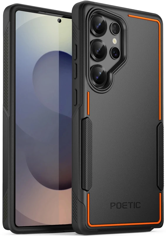 Poetic Neon Case for Samsung Galaxy S25 Ultra 5G, Dual Layer Heavy Duty Rugged Lightweight Slim Shockproof Protective Cover Phone Case, Orange/Black - Image 1
