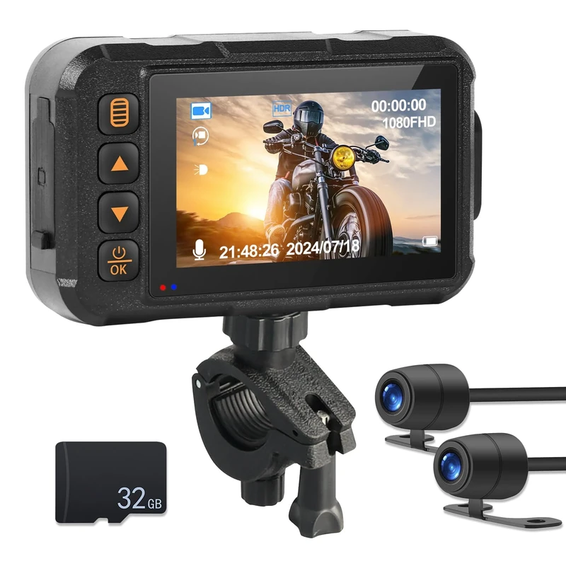 Motorcycle Dash Cam, 3" Screen Motorbike Camera Front and Rear Dual Lens with 32G TF Card Waterproof Motorcycle Video Driving Recorder Camera with Light Vision, G-Sensor, Dashcam, Loop Recording