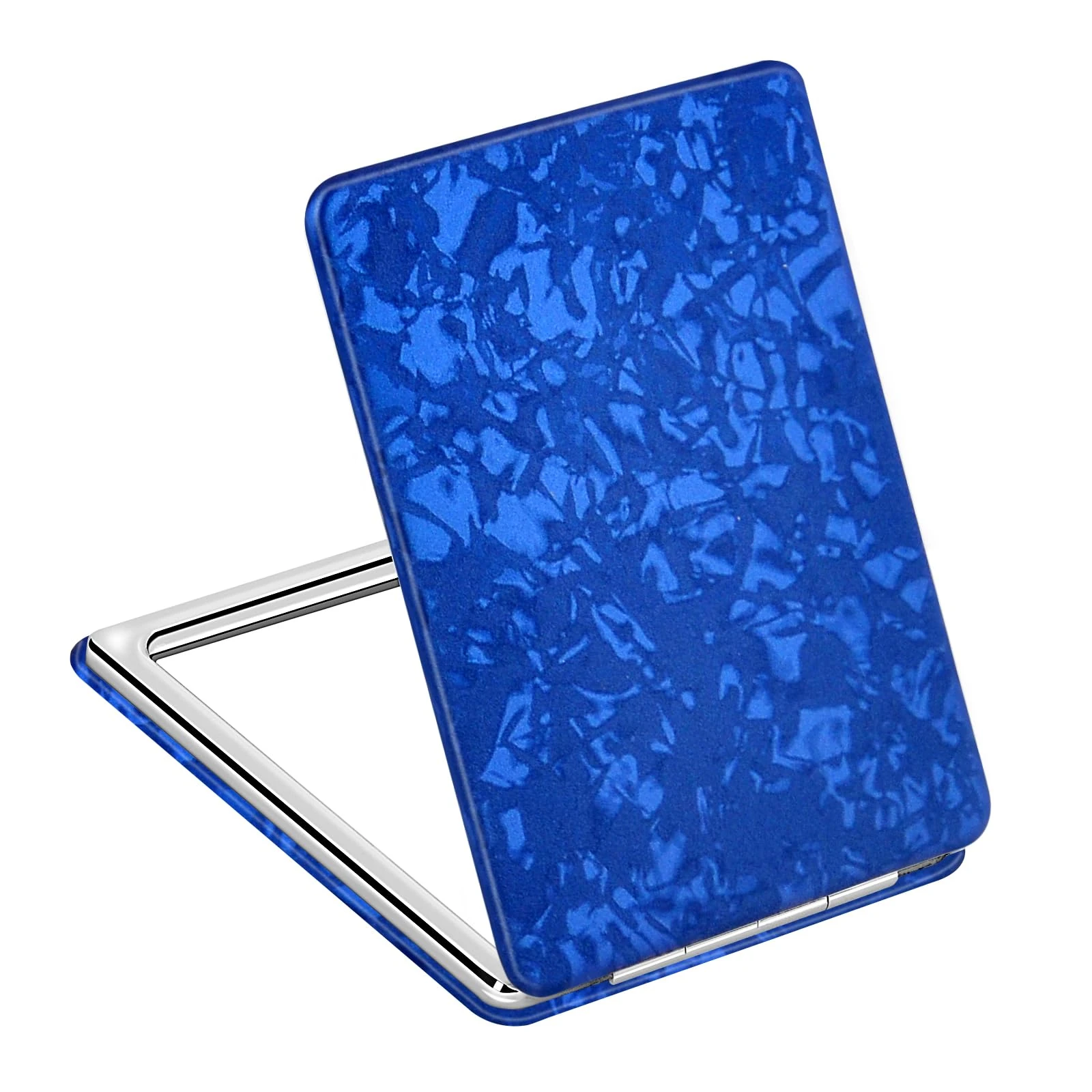Compact Vanity Makeup Mirror for Men Women Girls, Amazing Travel Cosmetic Mirrors for Pocket Handbag Purse Wallet, Portable Magnifying Handheld Small Mirror, Blue Rectangular Compact Mirror Two-Sided