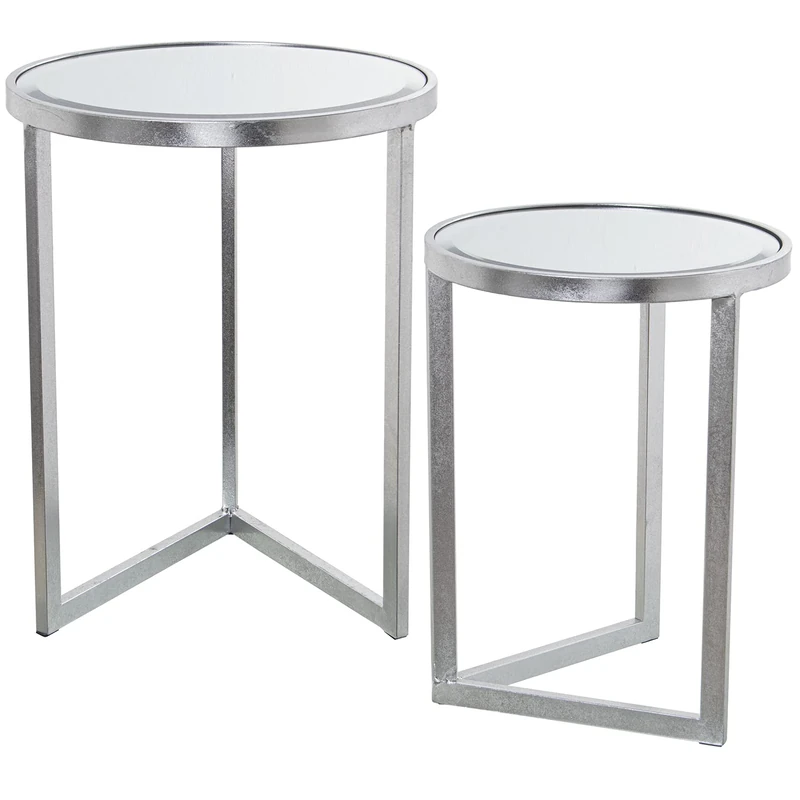 AlexandreHouse Set of 2 Mesas Metal Plateado Y Espejo 42X54CM+36X48