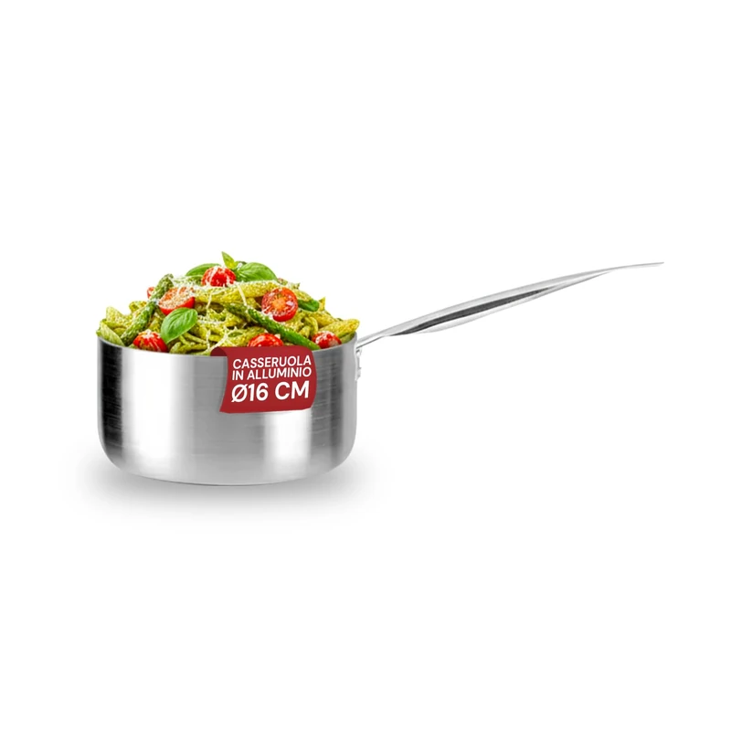 Avilia High Recyclable Aluminium Cassarole with Stainless Steel Handle 16 cm - Ideal for Induction, Gas, Electric and Glass Ceramic - Double Patented Bottom for Uniform Heat Dispersion - Image 1