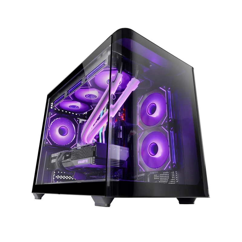 Mars Gaming MC-FUSIONM, Gaming Micro-ATX Case, Full Side Window and Continuous Curved Tempered Glass Front, PC Mini-Tower Dual-Chamber Design, Liquid Cooling Support, Optimized Internal Space, Black