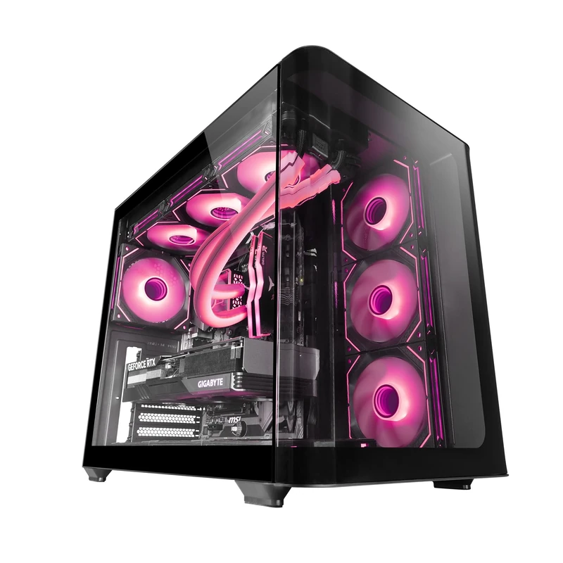Mars Gaming MC-FUSION, Gaming ATX Case, Full Side Window and Continuous Curved Tempered Glass Front, PC Mid-Tower with Dual-Chamber Design, Liquid Cooling Support, Optimized Internal Space, Black