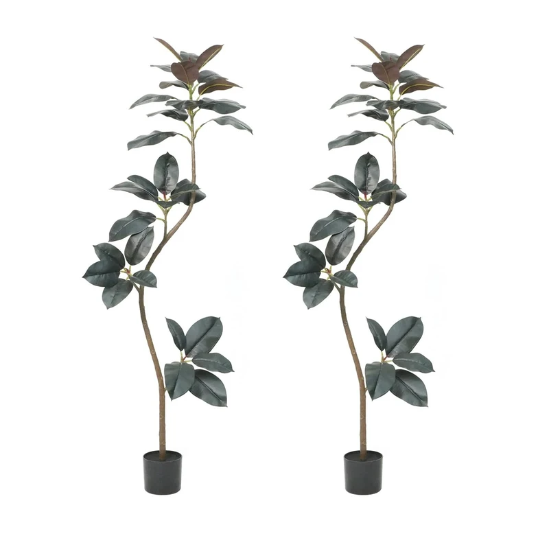Zstar Pack of 2 Large Artificial Rubber Trees, 170 cm Realistic Rubber Tree in Pot, Lifelike Leaves, Artificial Plants, Rubber Tree Decoration for Home, Living Room, Office, Garden