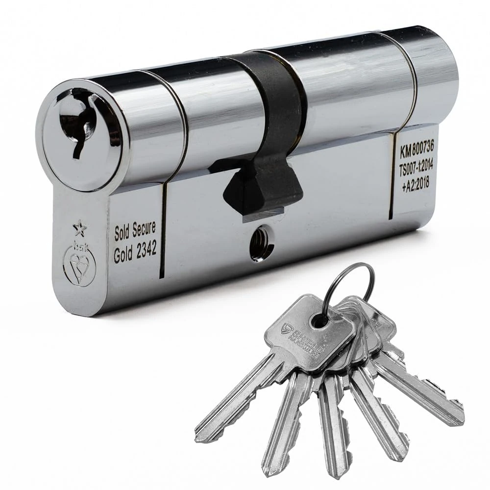 Euro Cylinder Door Lock Chrome - BSI TS007 Sold Secure Gold Anti-Snap - Includes 5 Keys 40/60