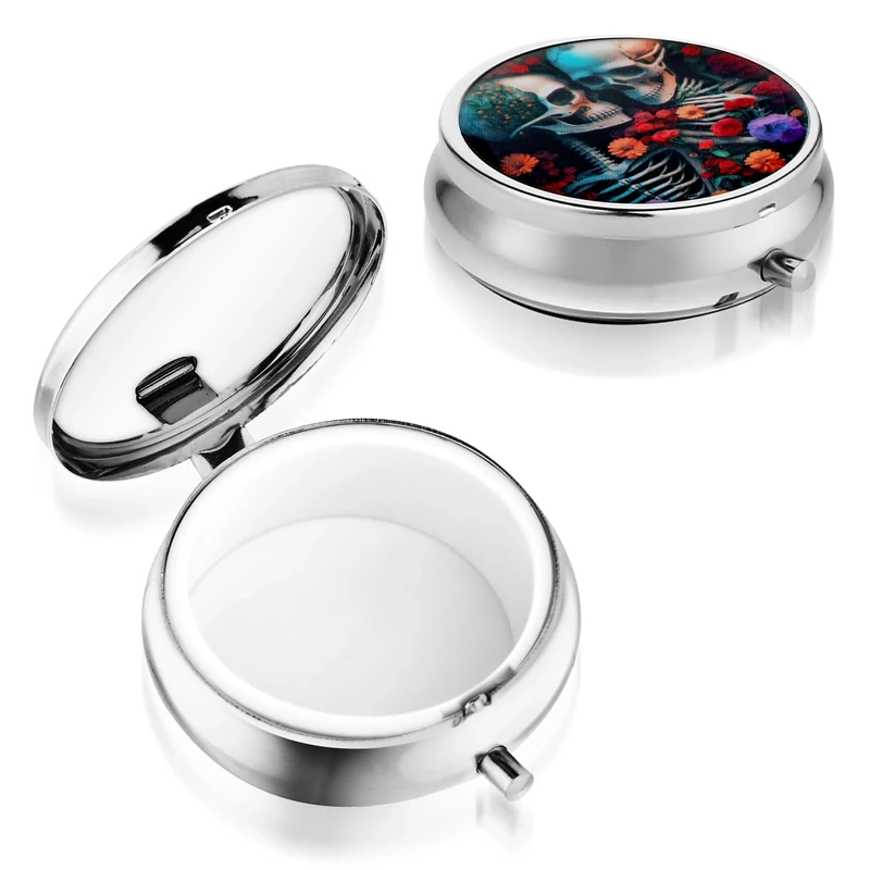 Sibba 3 Compartment Pill Case, Travel Portable and Multi-Functional Pill Box, Moisture Proof Pill Case for Purse & Pocket, Medicine Organizer Box for Vitamins, Fish Oil & Supplements (Skull)