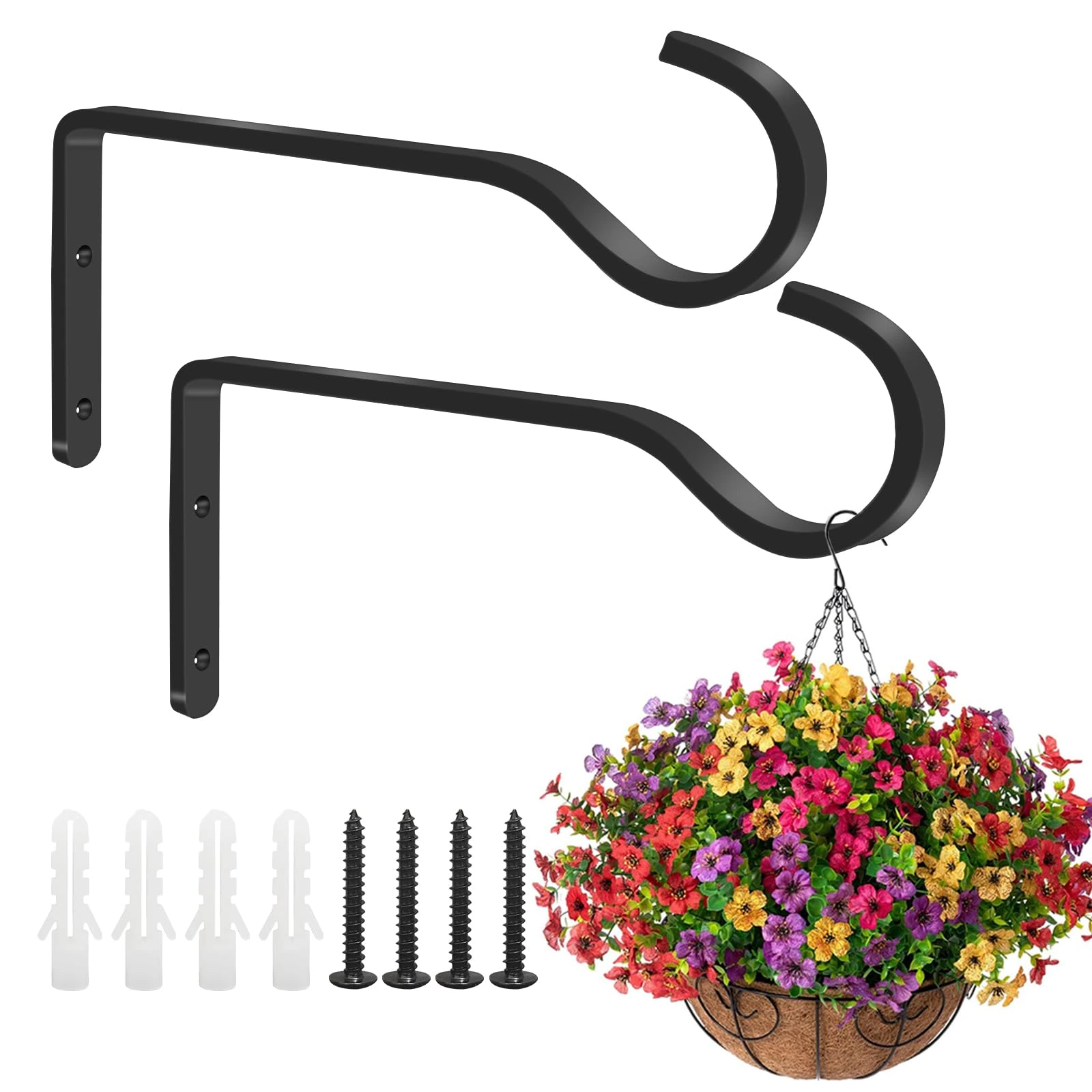 AUXHCYL 2Pcs Hanging Basket Brackets Outdoor,15.24cm Heavy Duty Plant Hangers for Hanging Baskets,Small Metal Hooks Wall for Lantern, Bird Feeder(Black)