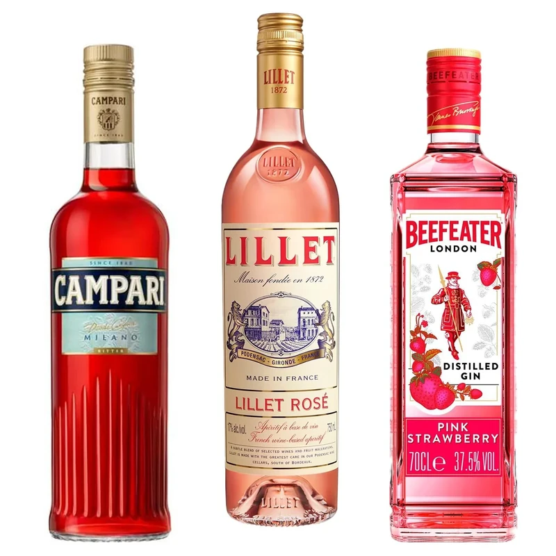 Beefeater Pink Strawberry Gin, Lillet Rosé Aperitif & Campari - Strawberry Negroni Cocktail Bundle