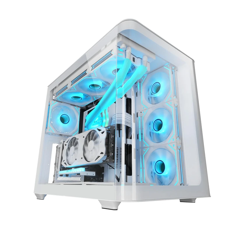 Mars Gaming MC-FUSION, Gaming ATX Case, Full Side Window and Continuous Curved Tempered Glass Front, PC Mid-Tower with Dual-Chamber Design, Liquid Cooling Support, Optimized Internal Space, White
