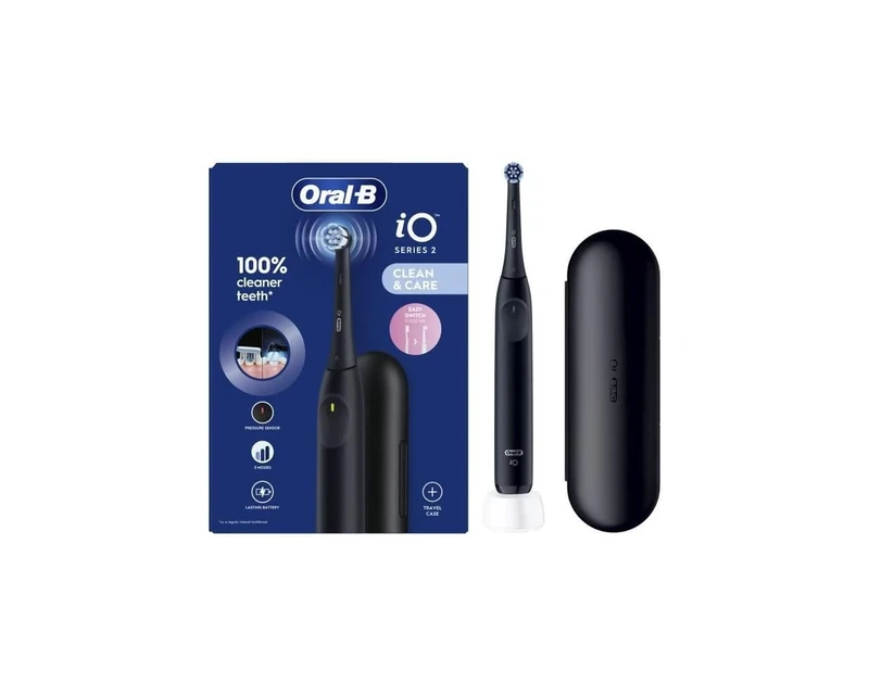 Oral-B iO 2 Black Electric Toothbrush for Adults, 3 Cleaning Modes, Gentle on Gums, Soft Brushing, Accessories, Replacement Oral B Brush, Charger, Travel Case