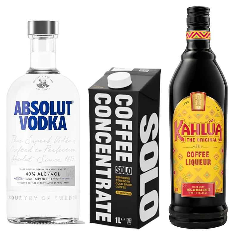Absolute Vodka, Kahlúa Coffee Liqueur & Solo Coffee Concentrate- Espresso Martini Cocktail Bundle