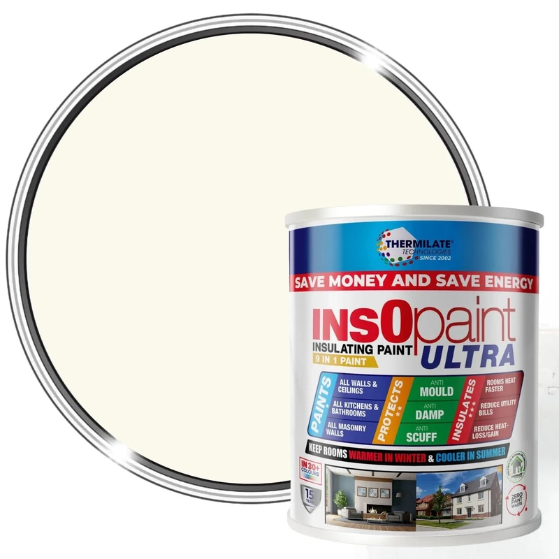 Thermilate InsOpaint Ultra Insulation Paint 1L Creamy White Matte - Long Lasting Energy Saving Acrylic Emulsion for Walls & Ceilings – Anti-Condensation & Mould Resistant Protection