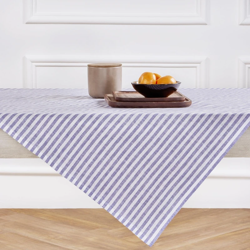 Solino Home 100% Pure Linen Table Cloth, Throw, 52 x 52 in, Violet Striped