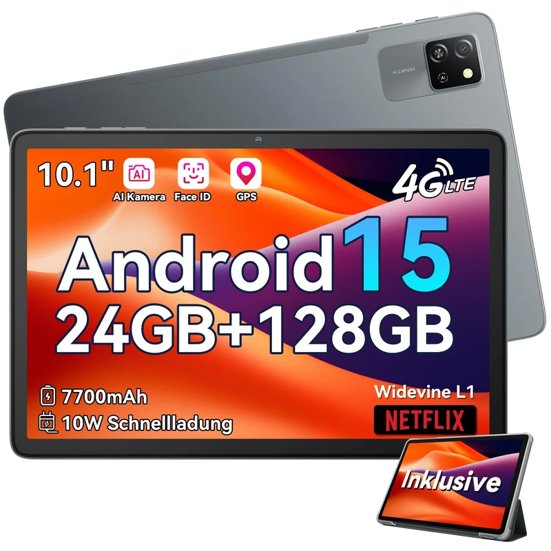 Blackview Tab60 Pro Android 15, 10 inch, 24GB (8GB + 16GB Expansion) RAM + 128GB ROM (2TB TF), Dual 4G LTE SIM, Octa Core PC, Tablet 7700mAh, Widevine L1 HD, 5G