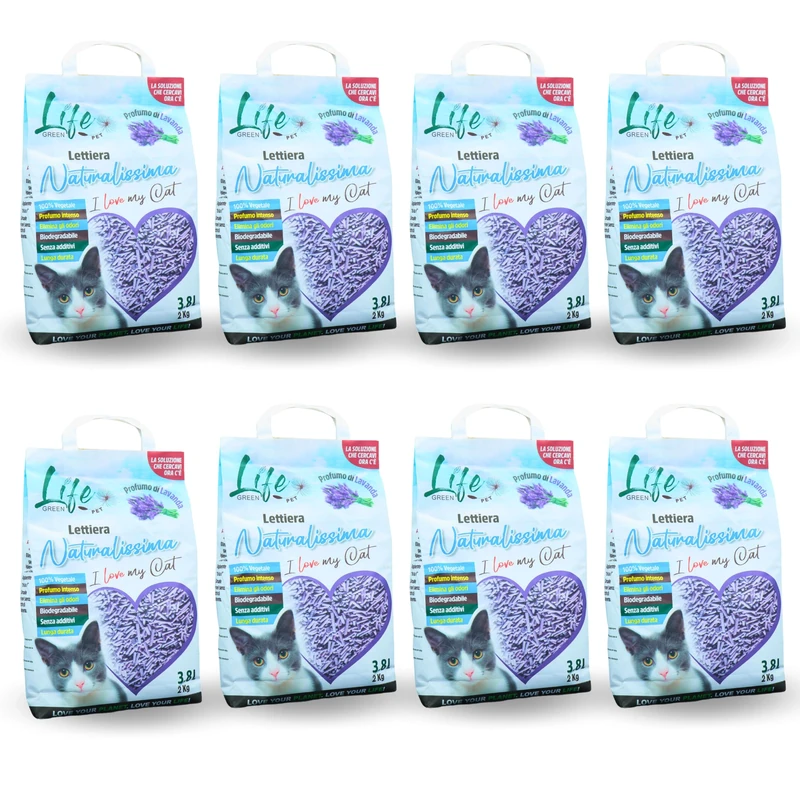 LifeGreen Naturalissima 16 kg Lavender Cat Litter Tray with Pea Fibre and Corn Starch, Vegetable, Biodegradable, Agglomerating, Odour Eliminating