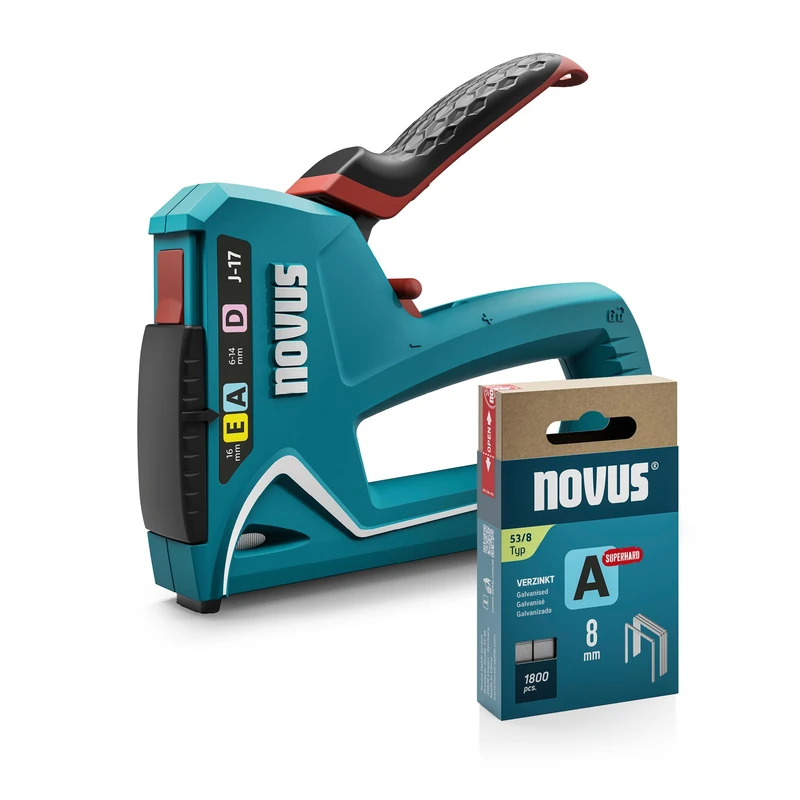 NOVUS TOOLS Hand Stapler J-17 Set of 1800 Staples │ 3-in-1 Stapler for Wood, Fabrics and Films with ABS Plastic Housing │ for Fine Wire and Flat Wire Staples 6-14 mm and Nails 16 mm