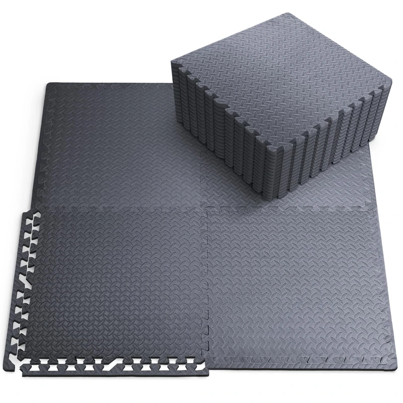 KAYMAN 24 Pack (60x60 cm) Gym Floor Nonslip Mats, Interlocking, EVA Foam Exercise Floor Tiles for Home Workouts, Studio, Weights, Exercise and Yoga, Grey, 93 sq ft