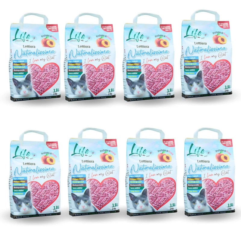 LifeGreen Natural Cat Litter Tray 16 kg Pea Fibre and Corn Starch, Vegetable, Biodegradable, Agglomerating, Odour Eliminating