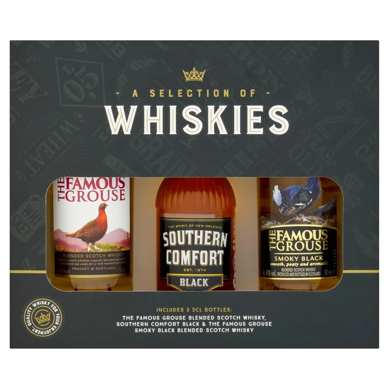 A Selection of Whiskies Gift Set – 3 x 5cl Miniatures (Famous Grouse & Southern Comfort) in Premium Gift Box – Perfect Christmas or Birthday Present by Blue Tree Gifts