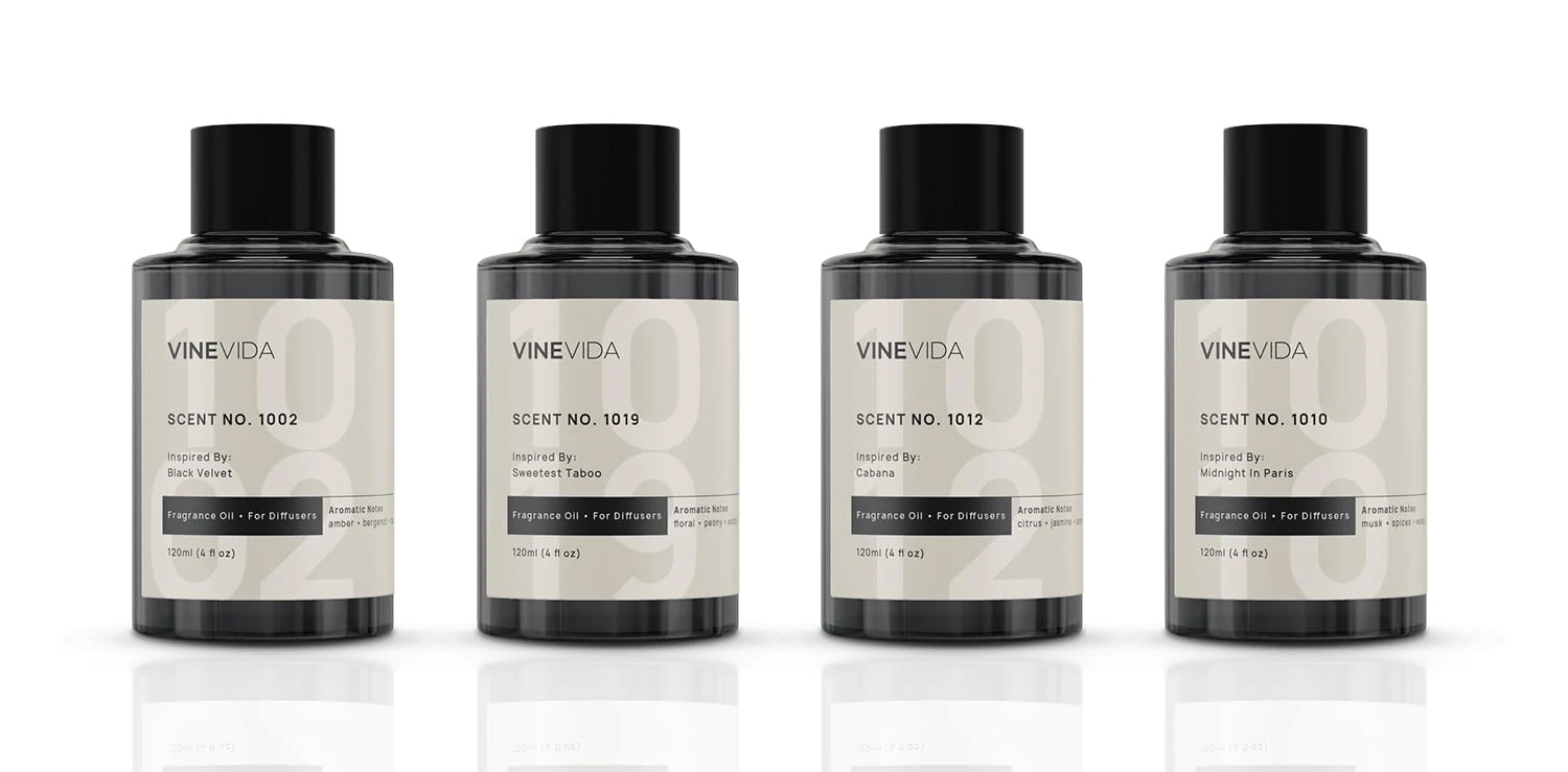 VINEVIDA (Pack of 4) Hotel Fragrance Collection Diffuser Oil - Luxury Hotel Scents for Home - Cold Air Diffuser Oil - No.1002, No.1019, No.1012, No.1010 - 16 fl.oz