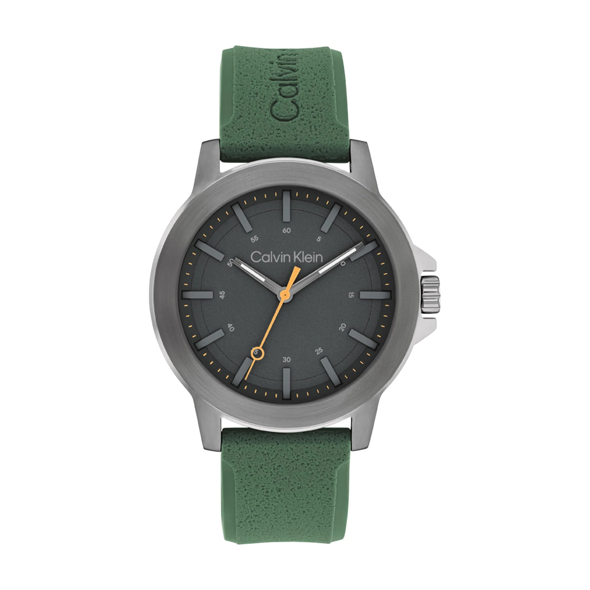 Calvin Klein Three Hand Quartz Movement Watch for Men CK Reset Collection with Green Silicone Bracelet - 25200472