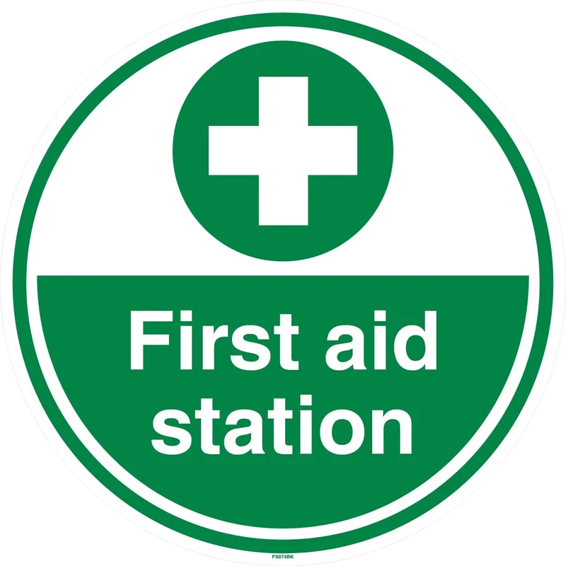 V Safety First Aid Station - Anti-Slip Floor Sign 450 x 450 mm - Anti-Slip Floor Sticker